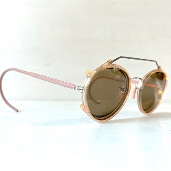 Antique Larry Davis Metal Round Eyeglasses w Sunglasses Clip On Near Sighted Rx - Picture 10 of 16